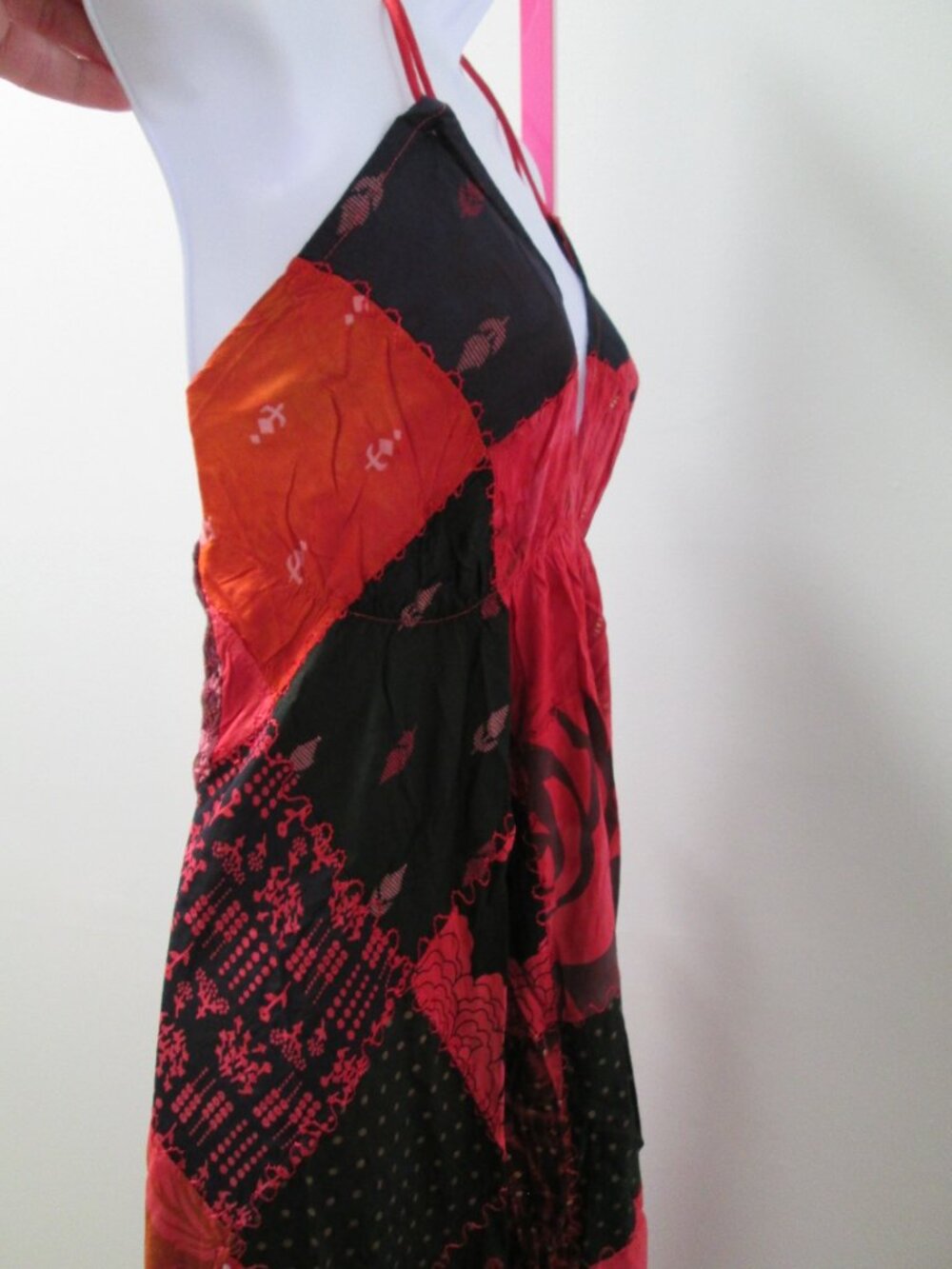 Red Patchwork Boho Ananta Halter Dress NWT OS - Picture 8 of 11